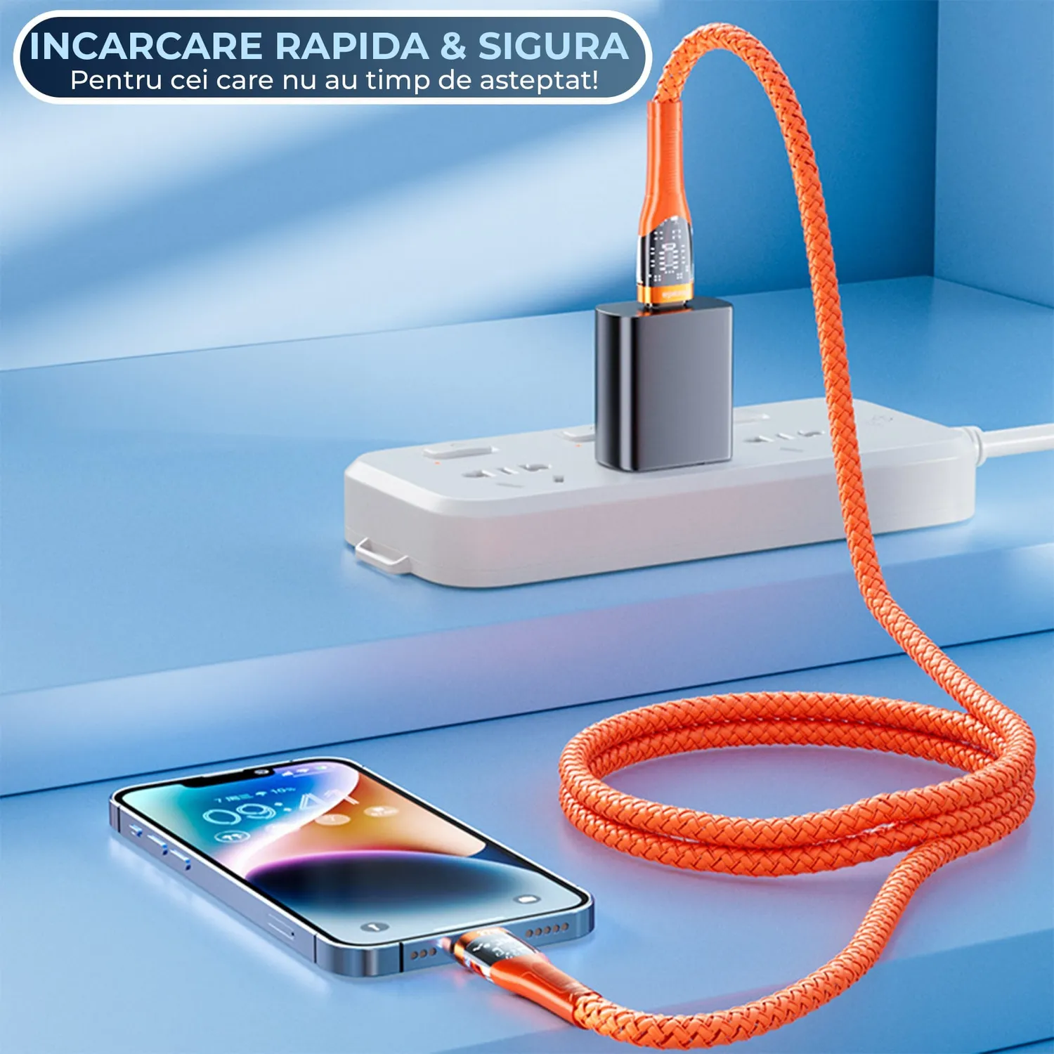 Timebox cablu USB-Type-C portocaliu 1,3m rapid