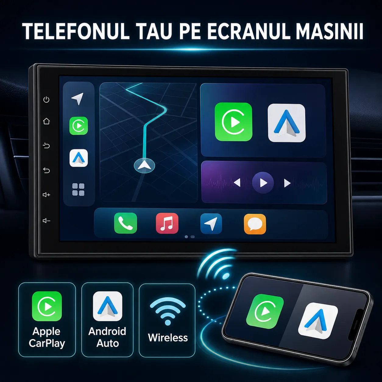 Timebox navigație auto 7 inch CarPlay wireless 2+32G