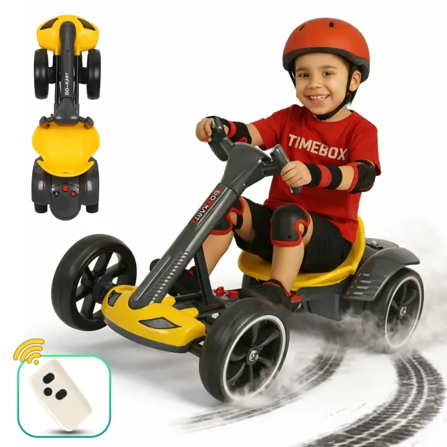 Timebox kart electric copii galben pliabil 4 roți