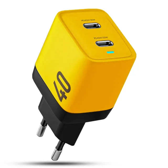 Timebox 40W incarcator retea 2x Type-C galben LED