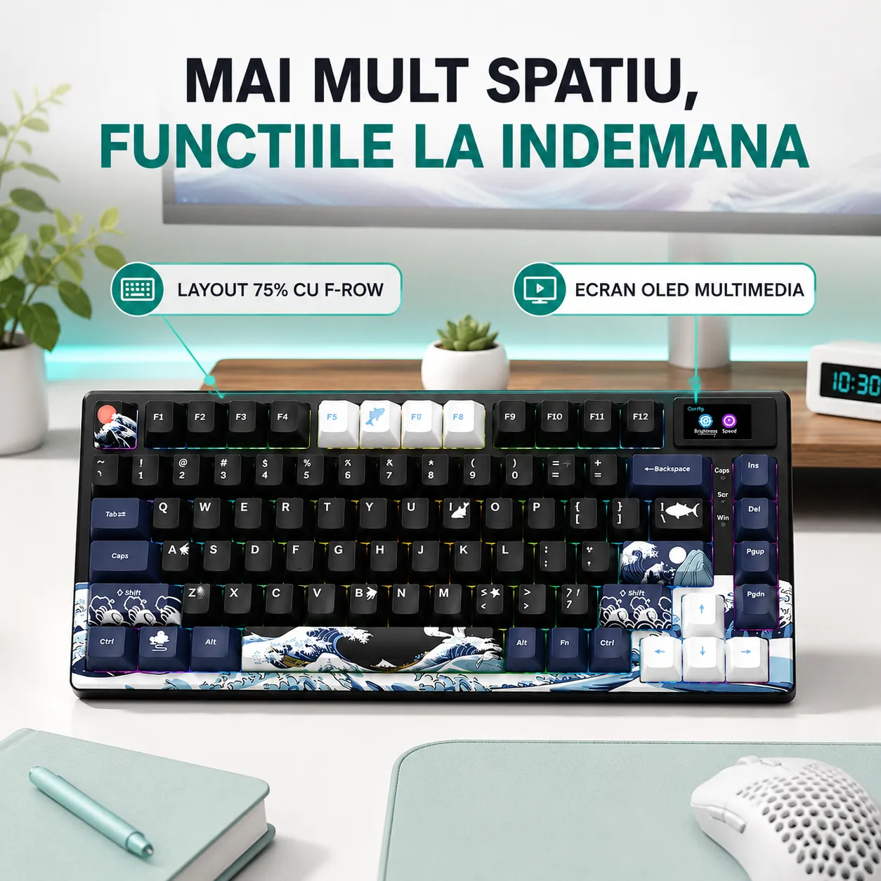 Timebox 75% tastatură gaming mecanică neagră hot-swap