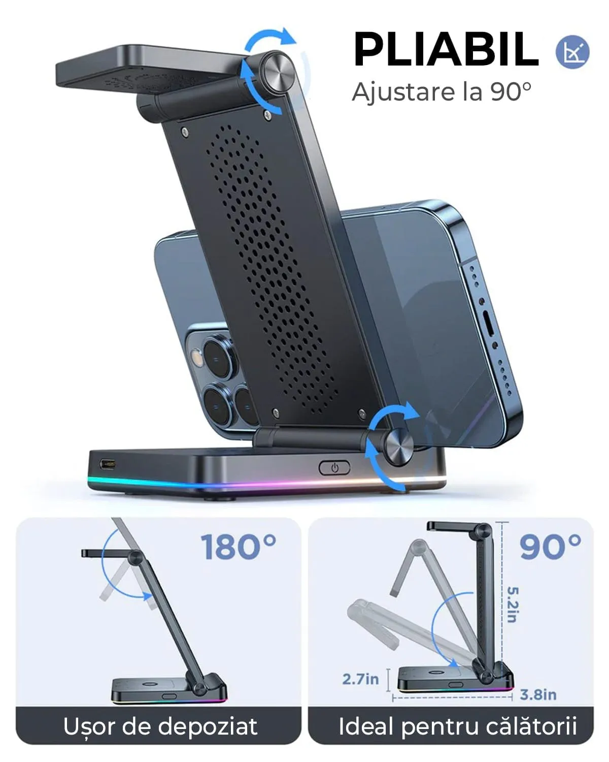 Timebox Incarcator Wireless 3in1 18W Pliabil RGB Negru