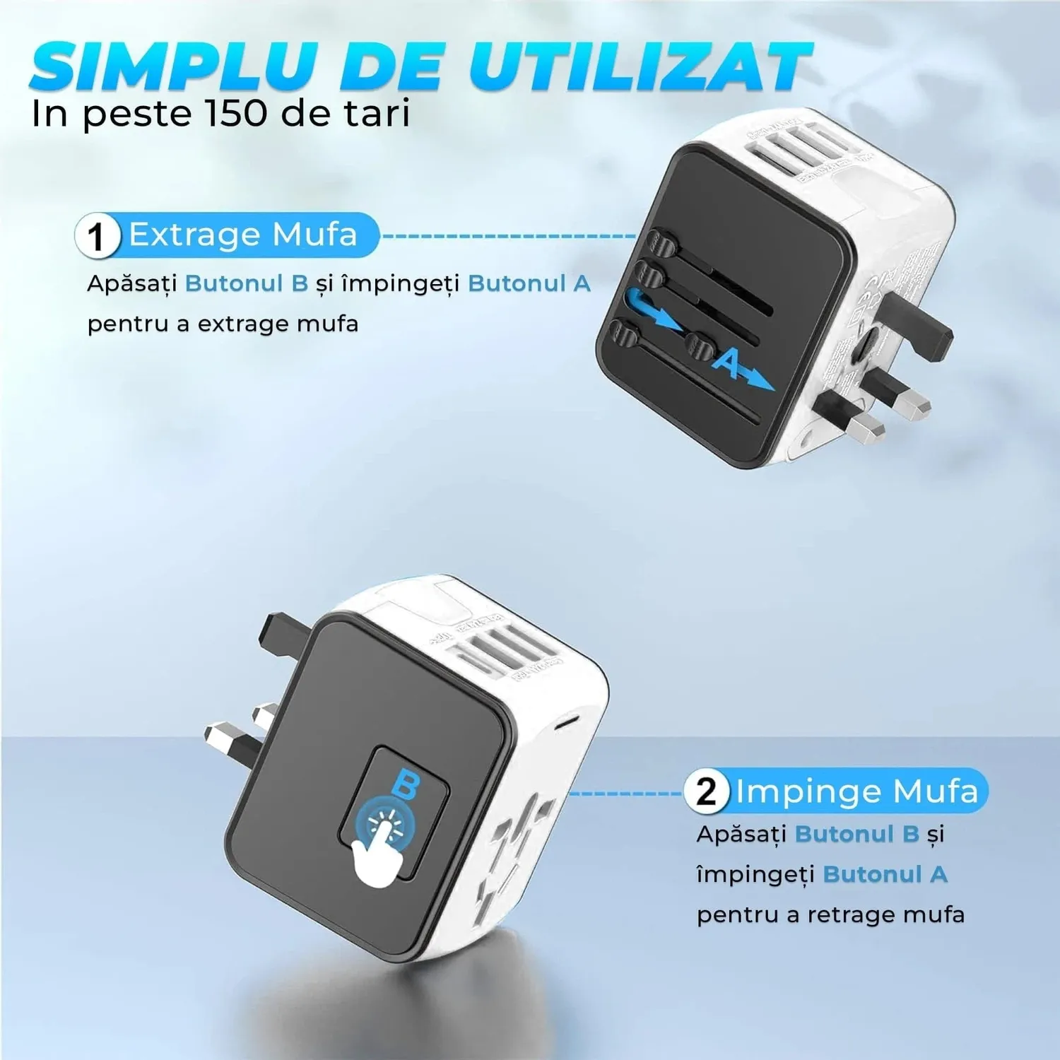 Timebox set calatorie adaptor universal + cablu 66W alb
