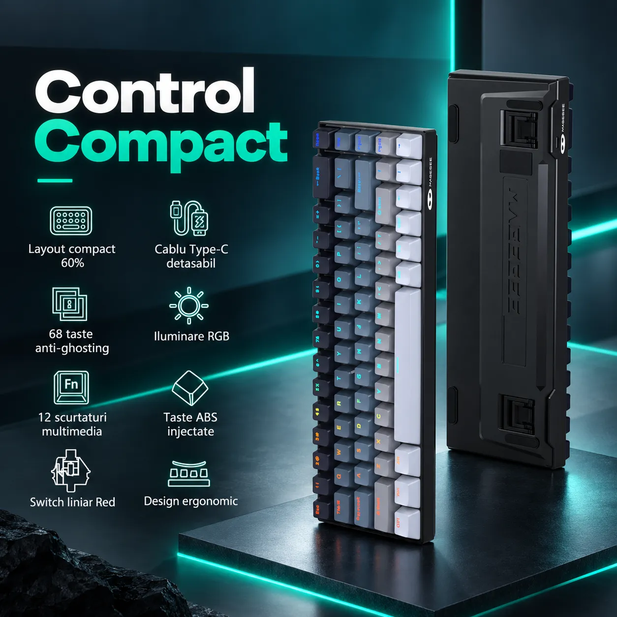 Timebox 60% tastatura gaming mecanica RGB 68 taste