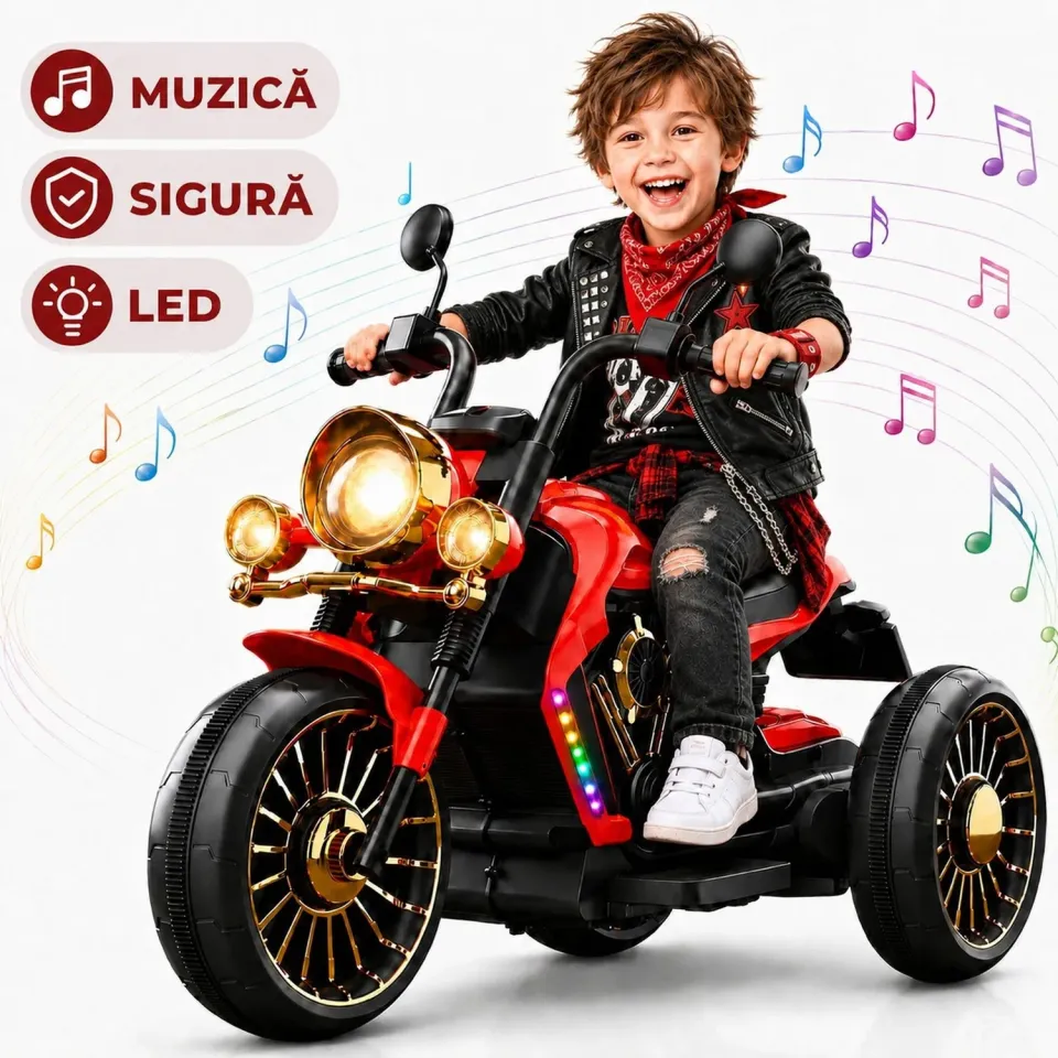 Timebox motocicleta electrica 3 roti rosie telecomanda