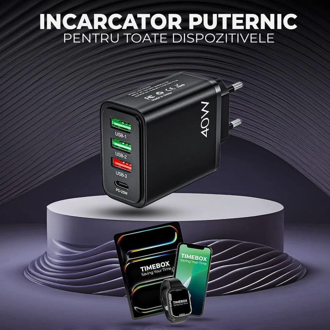 Timebox Incarcator retea 40W 4 porturi Alb fast charge