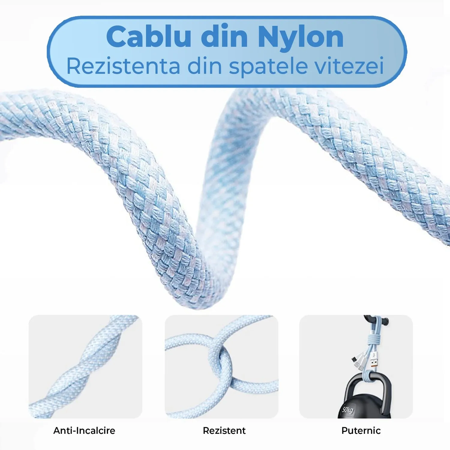 Timebox 66W 1,2m cablu 3 in 1 USB albastru