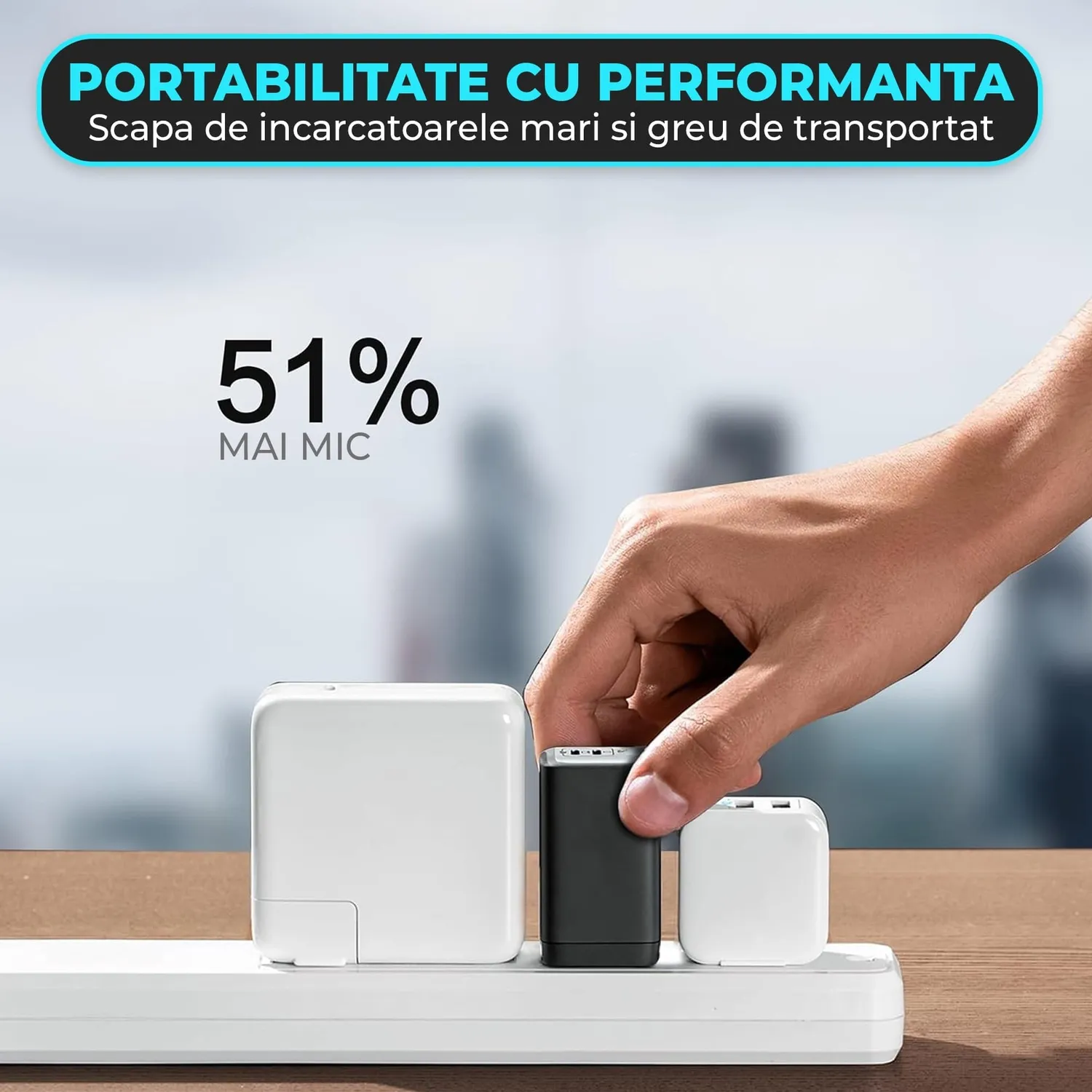 Timebox 65W incarcator retea 3 porturi 2xType-C negru LED