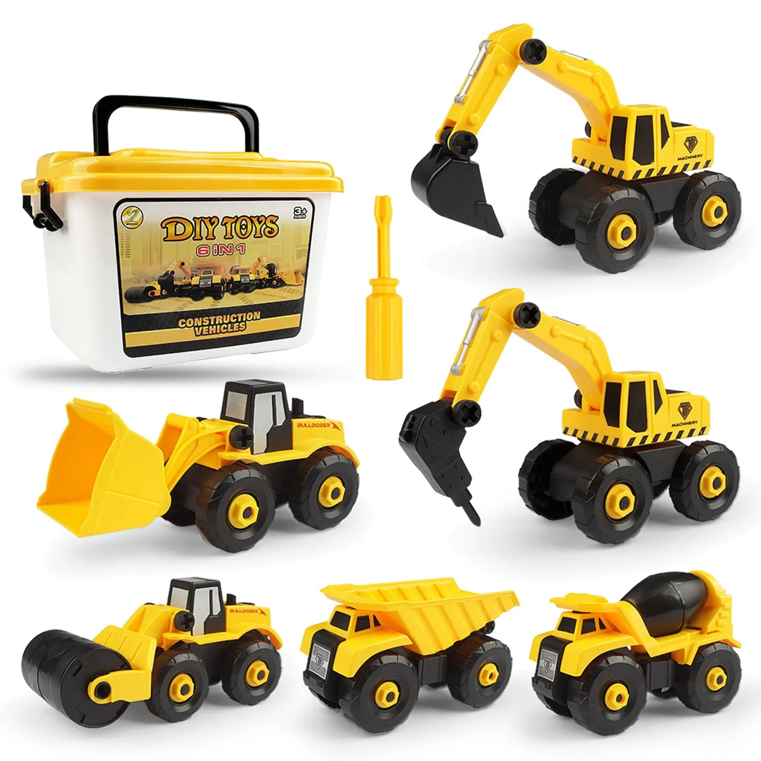 Set masini jucarie Timebox 6 in 1 galben demontabile