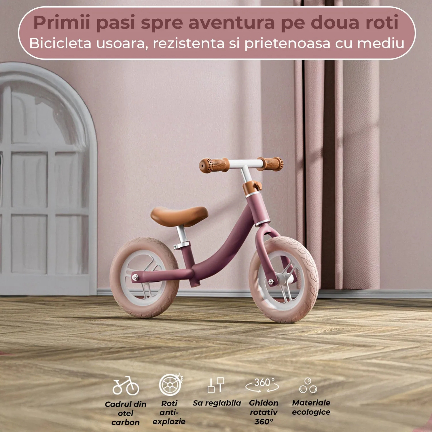 Timebox bicicletă echilibru fără pedale 12/14 inch roz