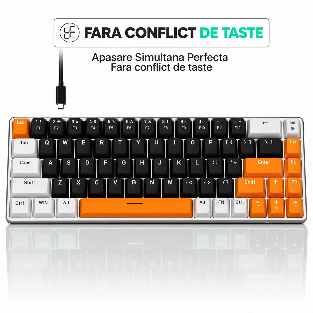 Timebox Tastatura mecanica gaming 60% Blue Switch portocalie