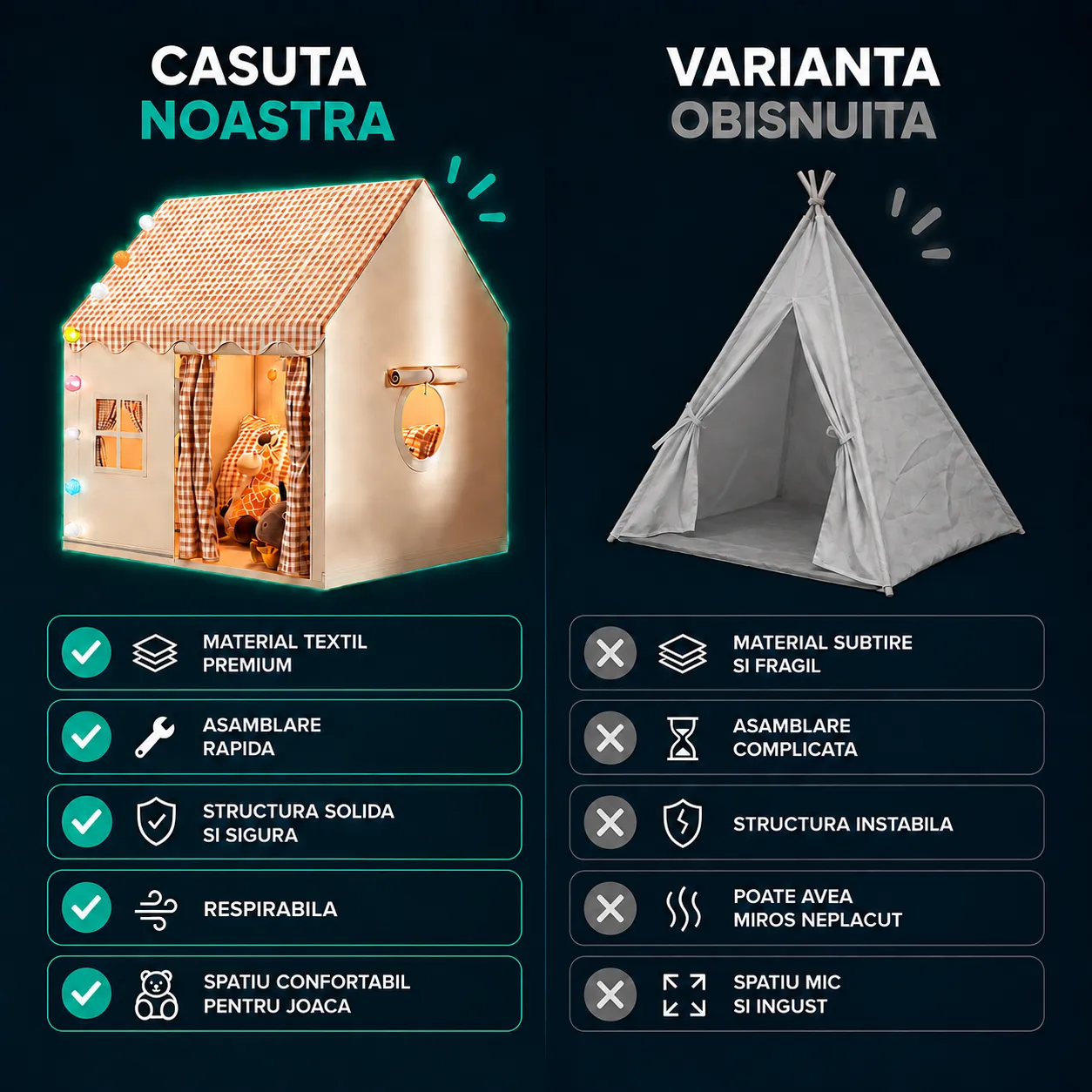 Timebox Căsuță joacă copii pliabilă bej 120cm lumini