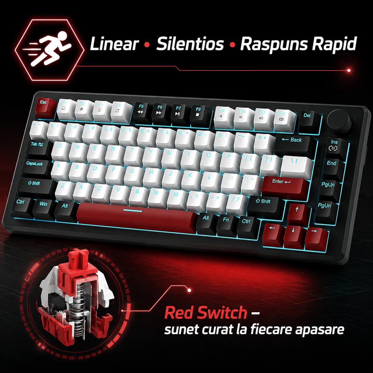 Timebox tastatura mecanica gaming 75% Red Switch LED 83 negru