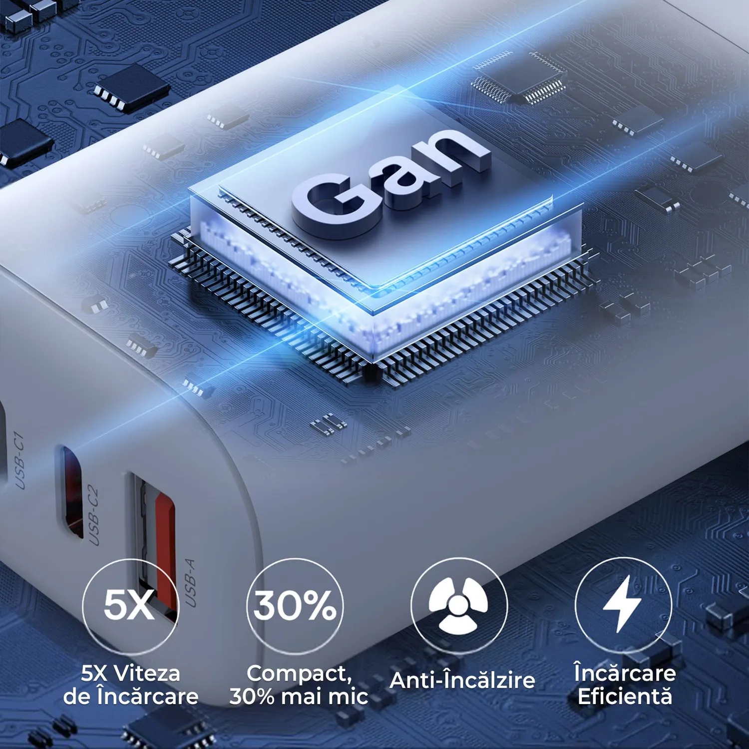 Timebox Încărcător rețea 65W 3 porturi alb încărcare rapidă