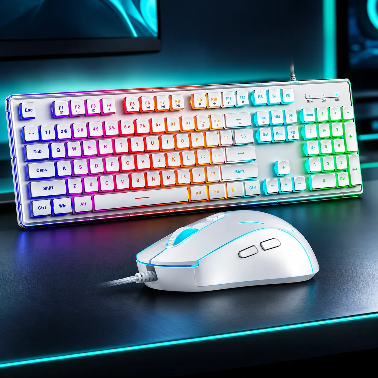 Timebox Kit tastatura mouse gaming RGB alb 104 taste