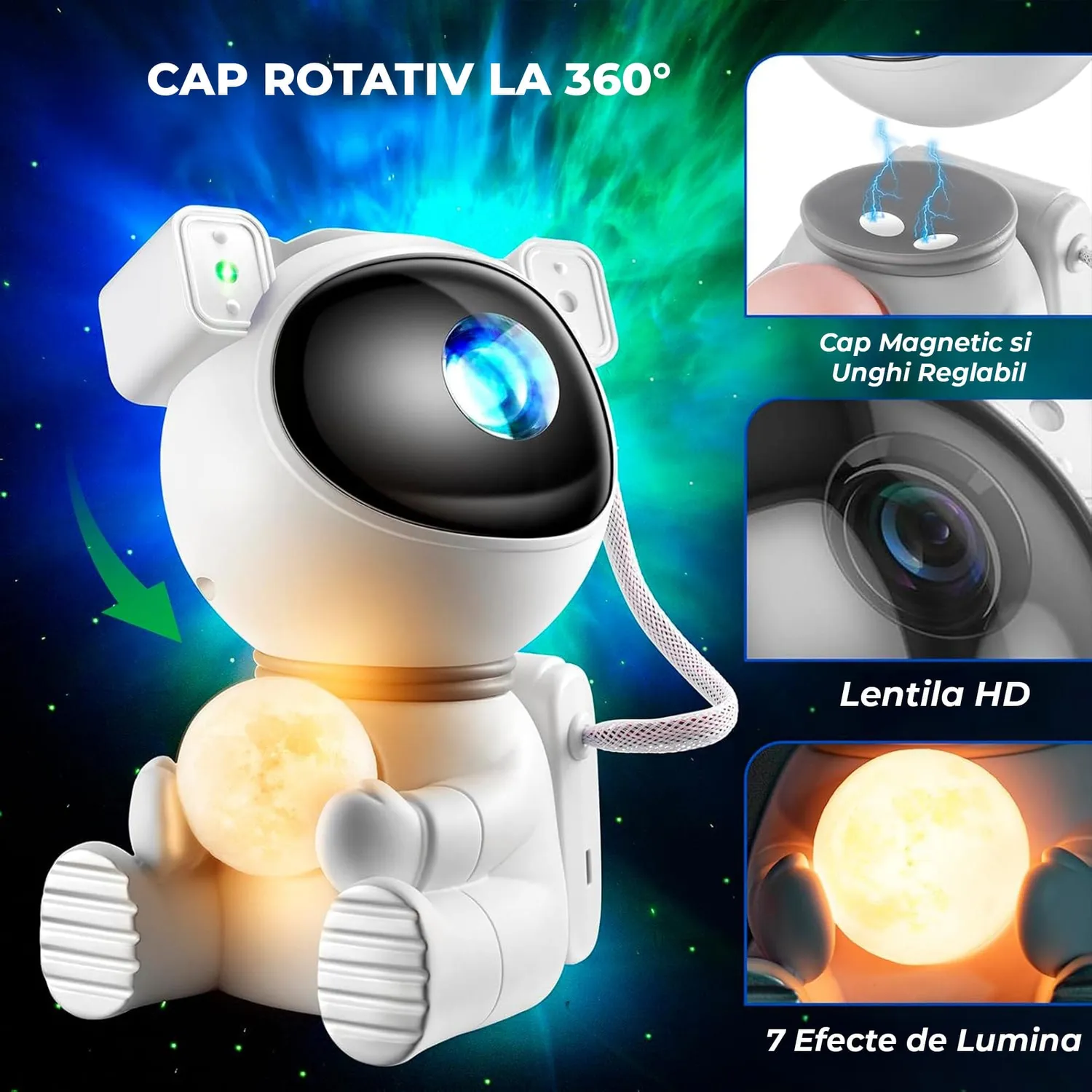 Timebox lampă proiector astronaut 2 în 1 RGB