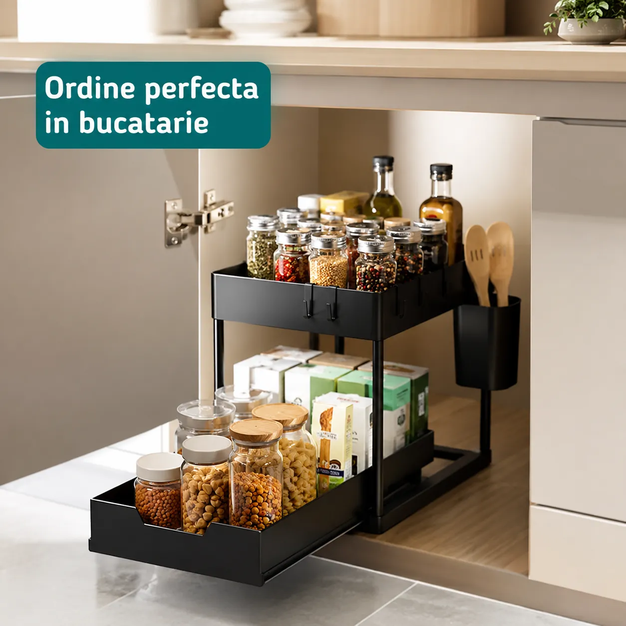 Timebox 2 Niveluri organizator dulap negru 15kg glisant