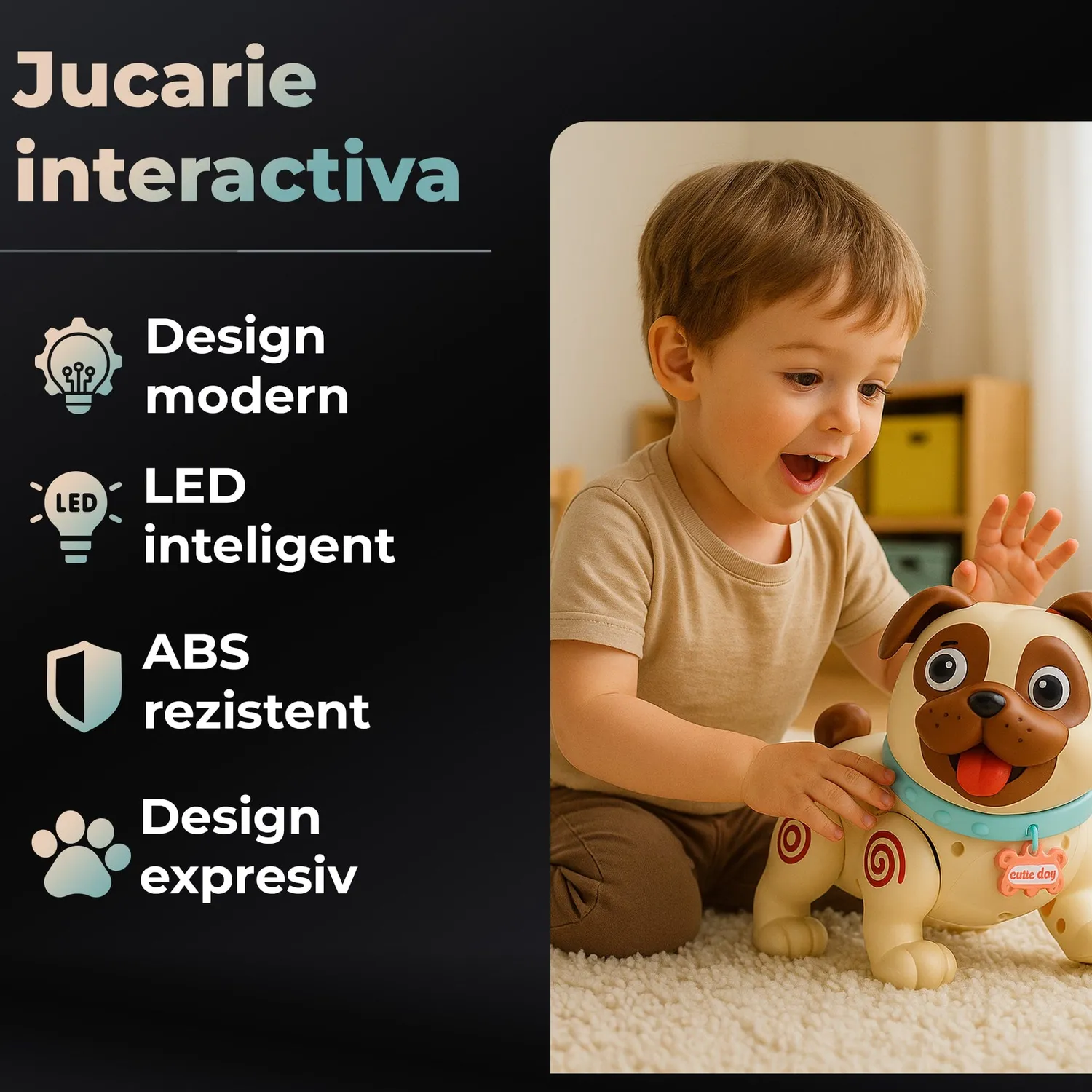 Jucărie cățeluș robot Timebox LED abur tactil multicolor