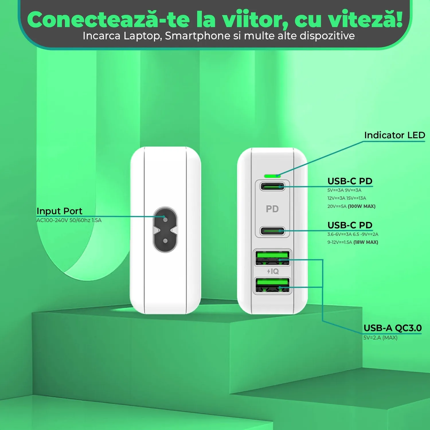 Timebox C3 incarcator retea 100W 4 porturi fast charge