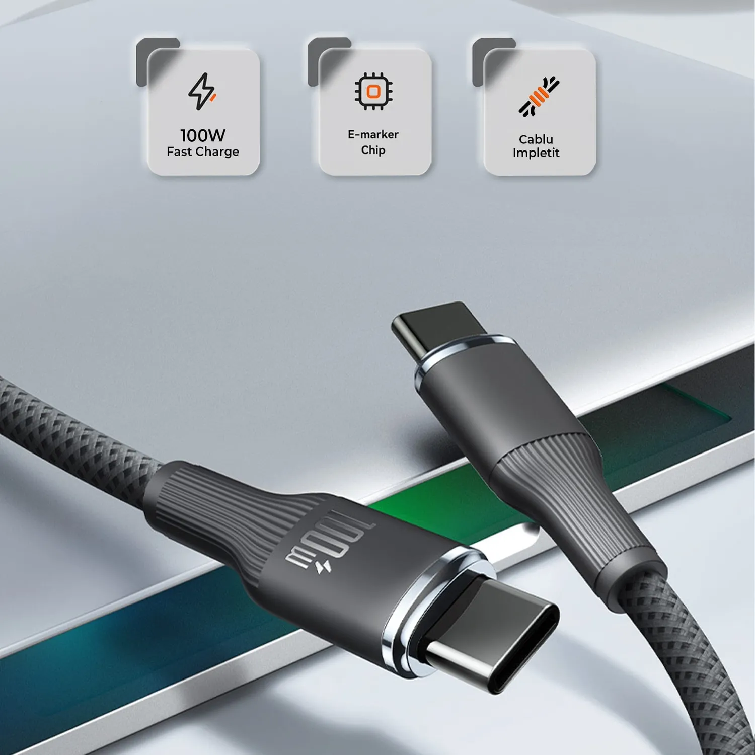Timebox cablu USB-C 100W 2m negru transfer date