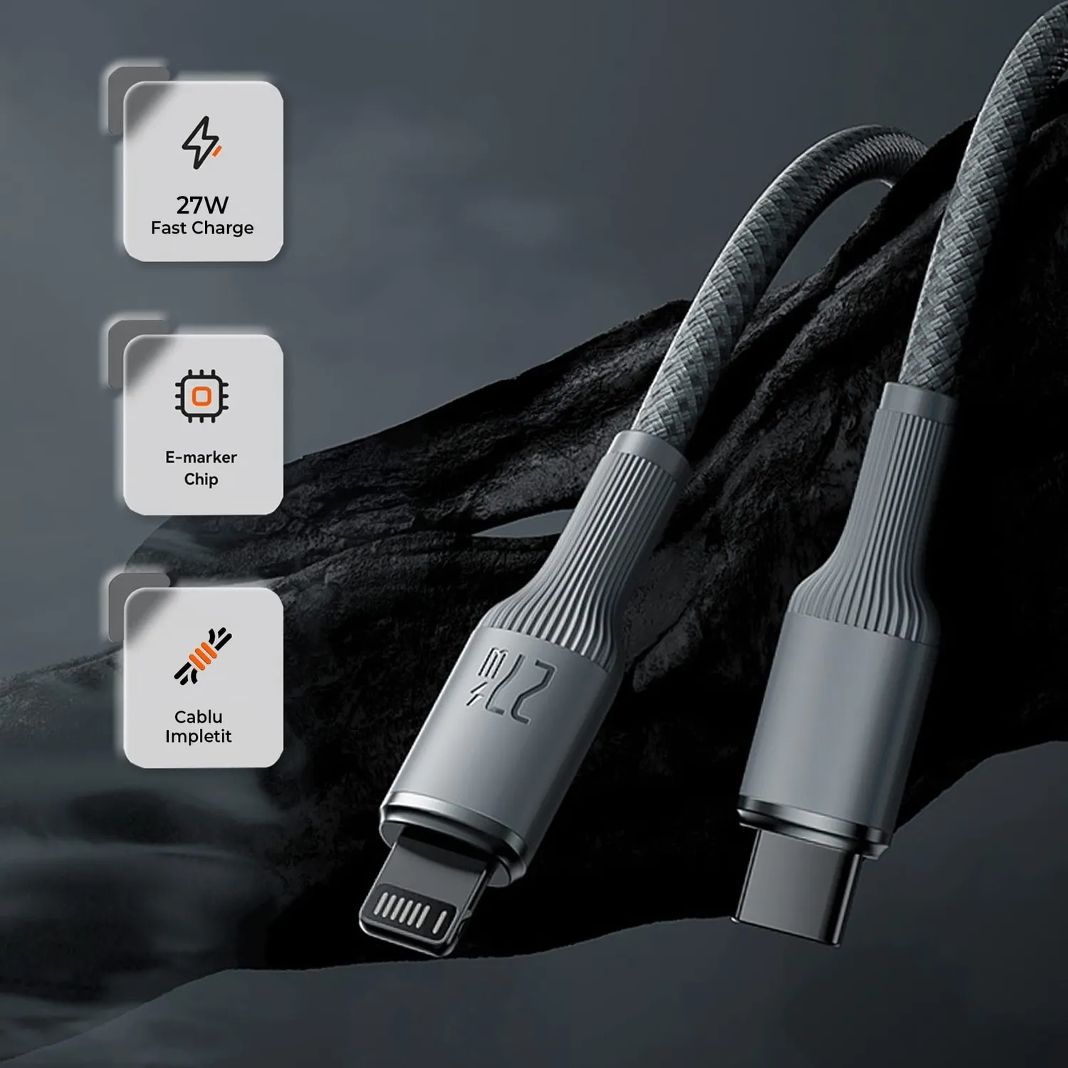 Timebox cablu USB-C Lightning 27W 1,8m negru fast charge