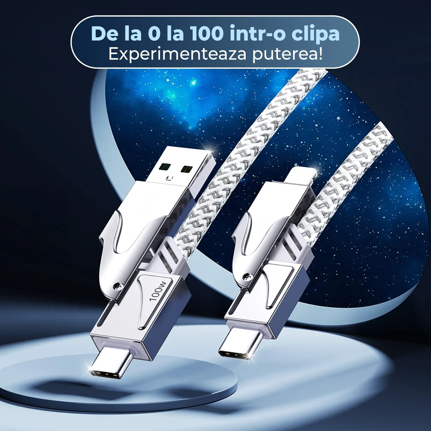 Timebox 4 in 1 cablu incarcare rapida 100W 1.2m alb
