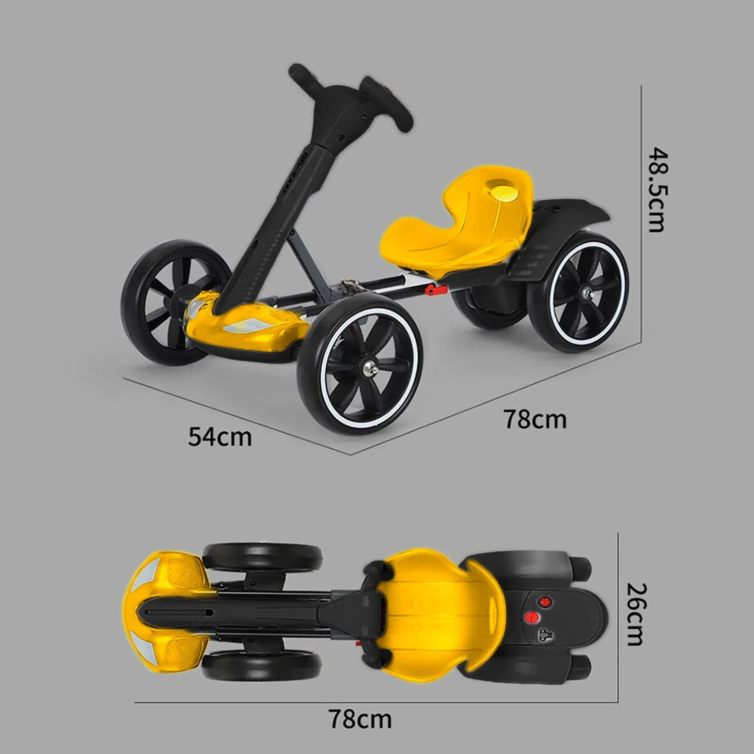 Timebox kart electric copii galben pliabil 4 roți