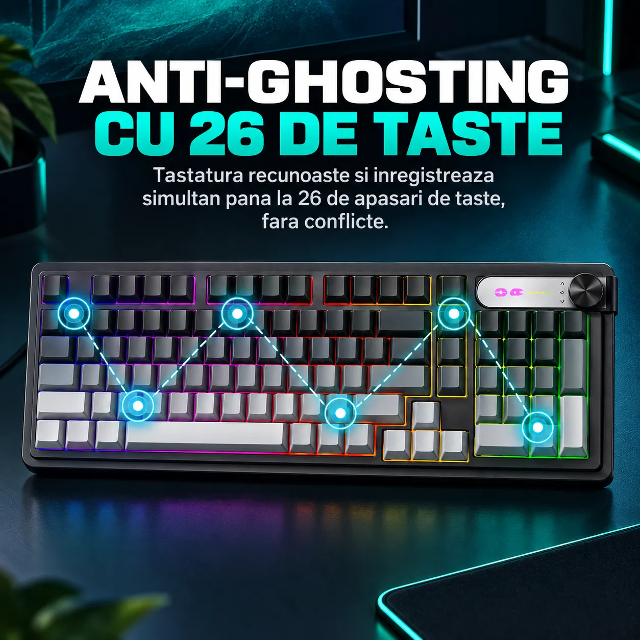 Timebox 98% Tastatură wireless tri-mode negru RGB knob