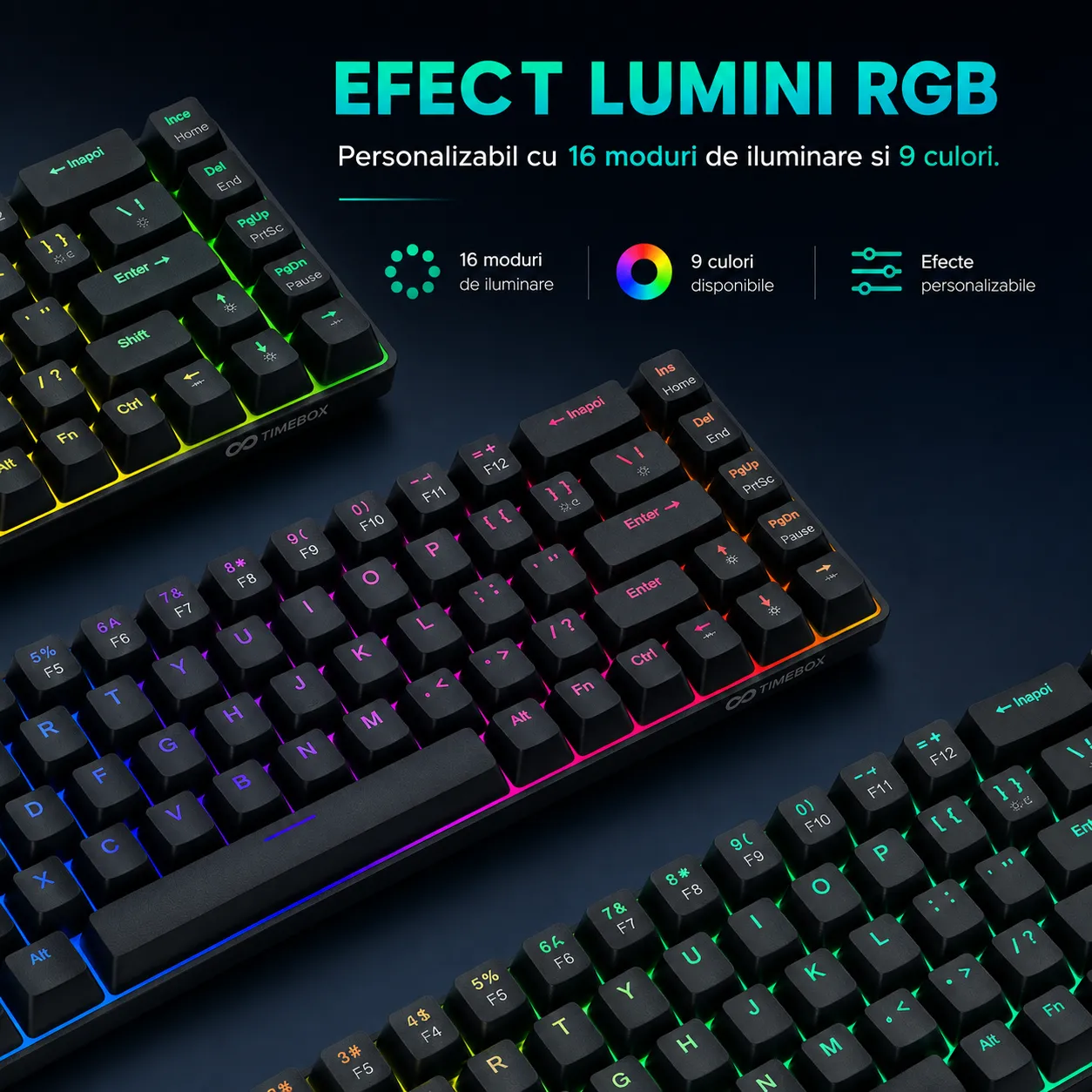 Timebox 60% tastatura mecanica gaming RGB Negru Anti-Ghosting