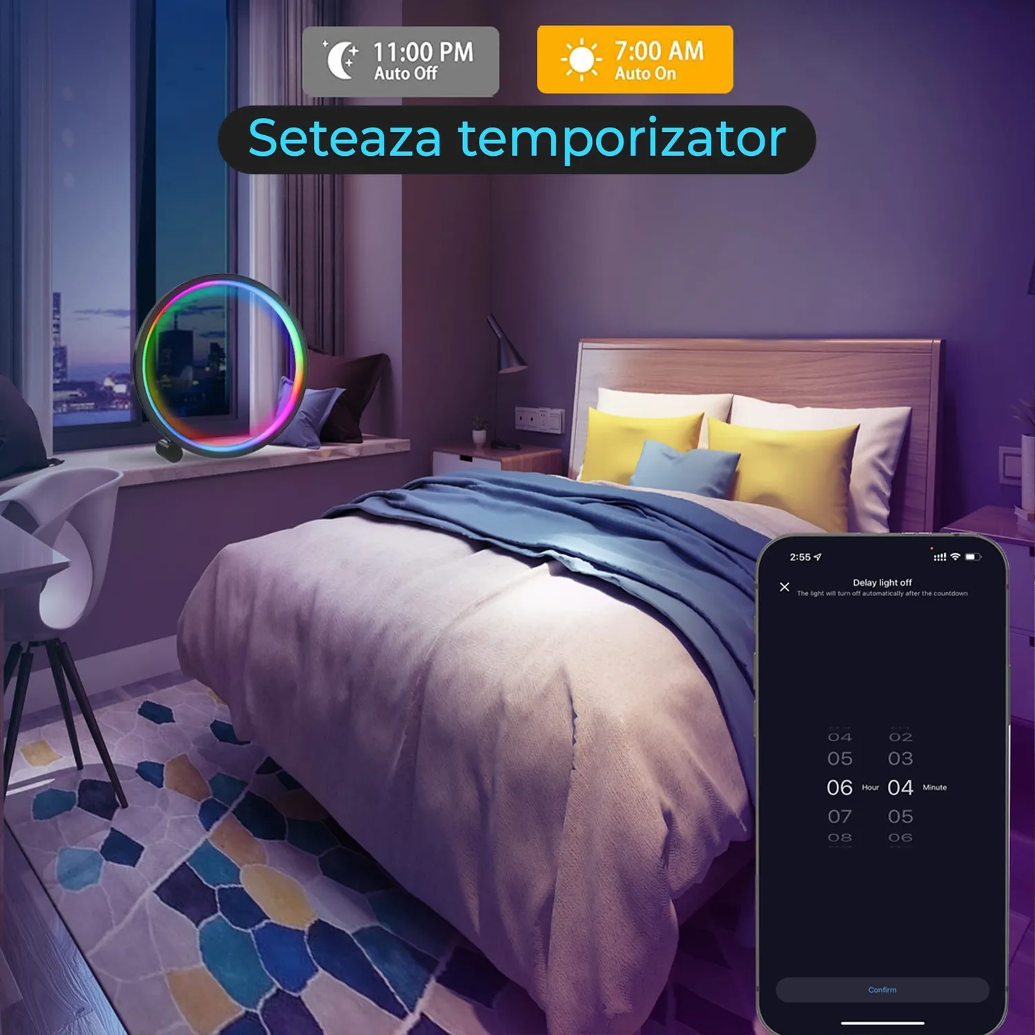 Timebox Lampa LED Smart RGB noptiera control aplicatie