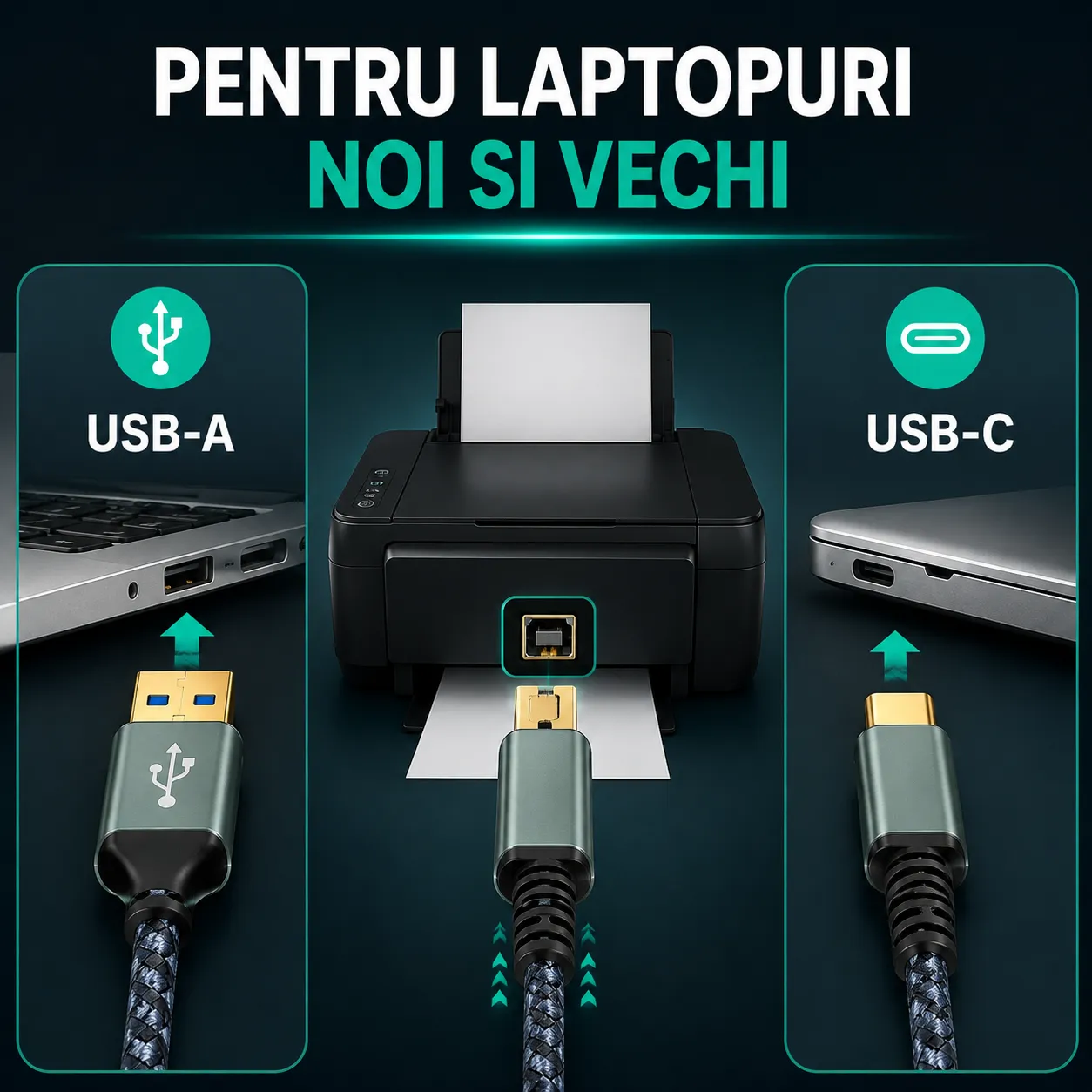 Timebox Cablu Imprimanta USB/USB-C la USB-B 2m Gri