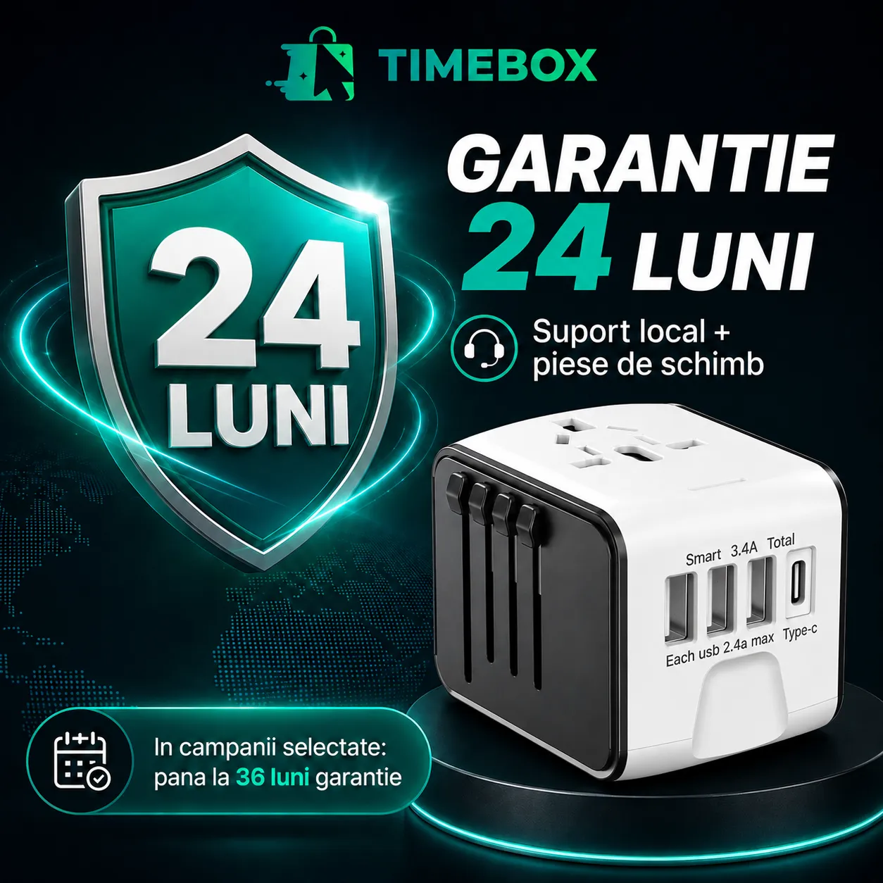 Timebox adaptor universal calatorie alb 3 USB Type-C