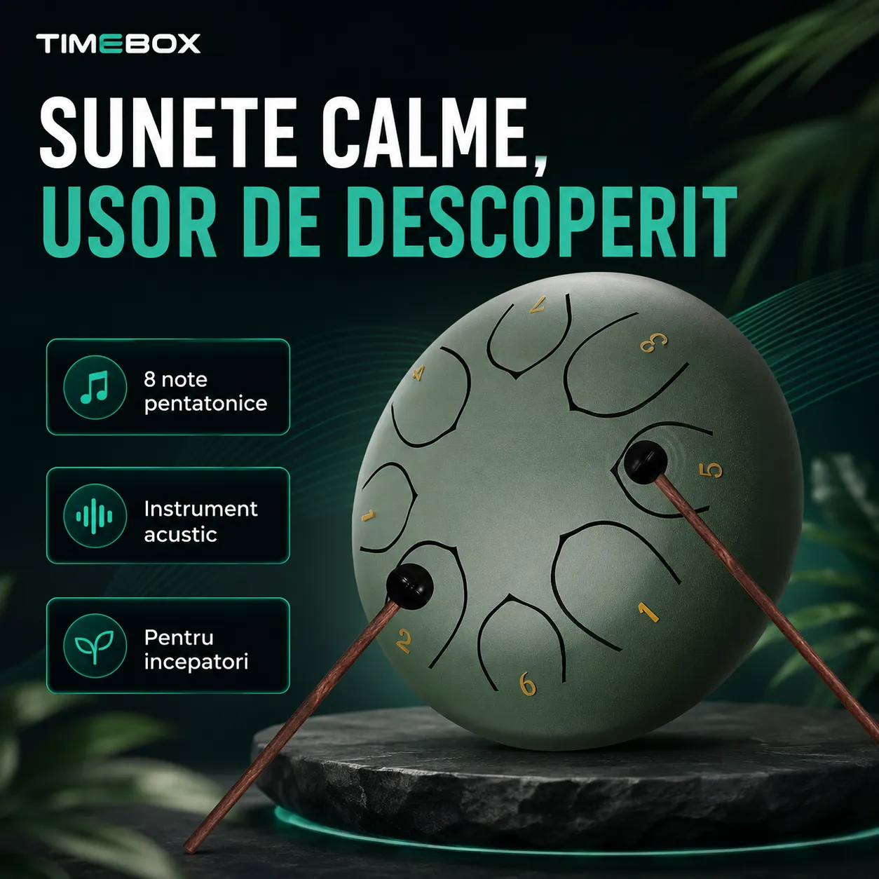 Timebox Steel Tongue Drum tamburina verde 15 cm 8 note