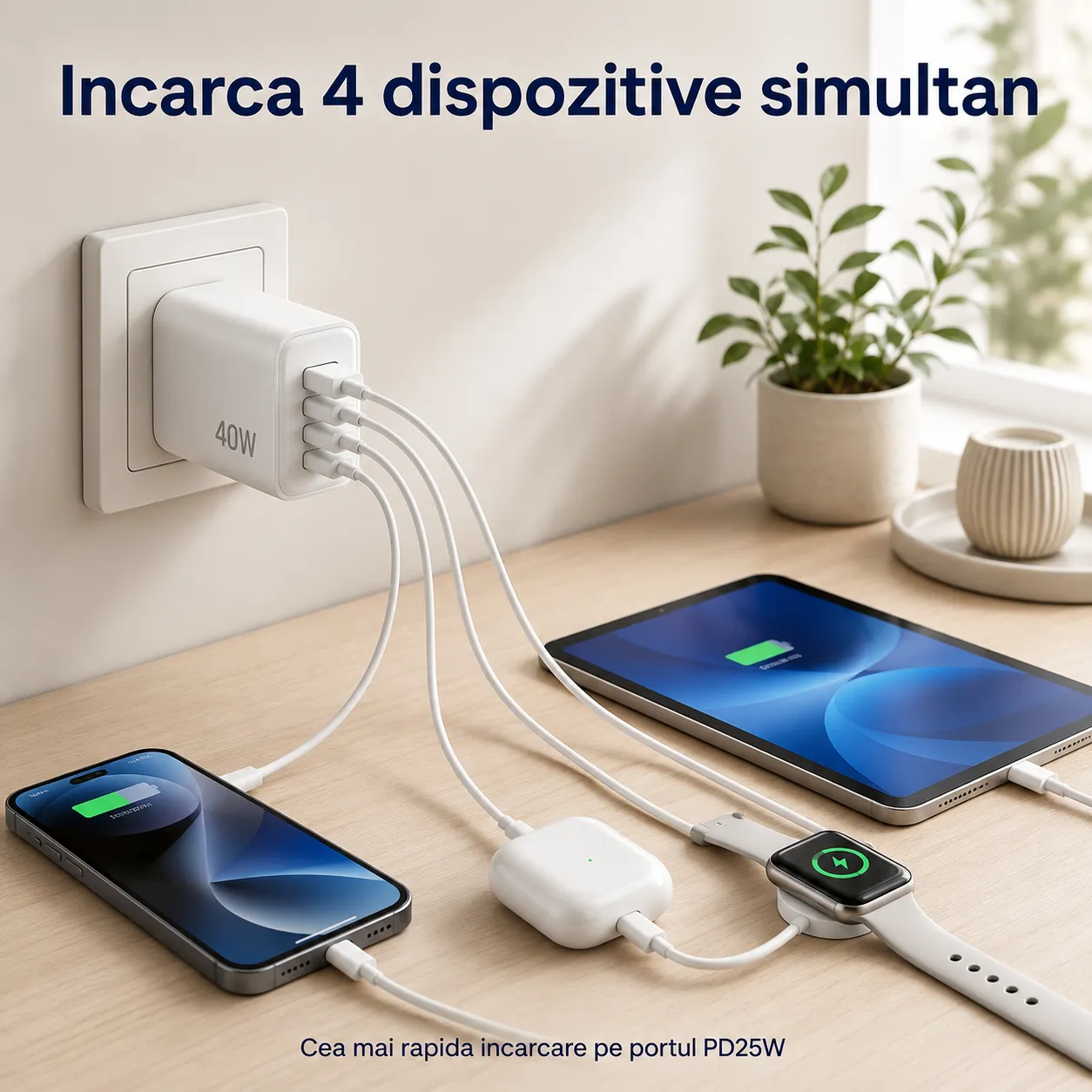 Timebox 40W incarcator priza alb 4 porturi rapid