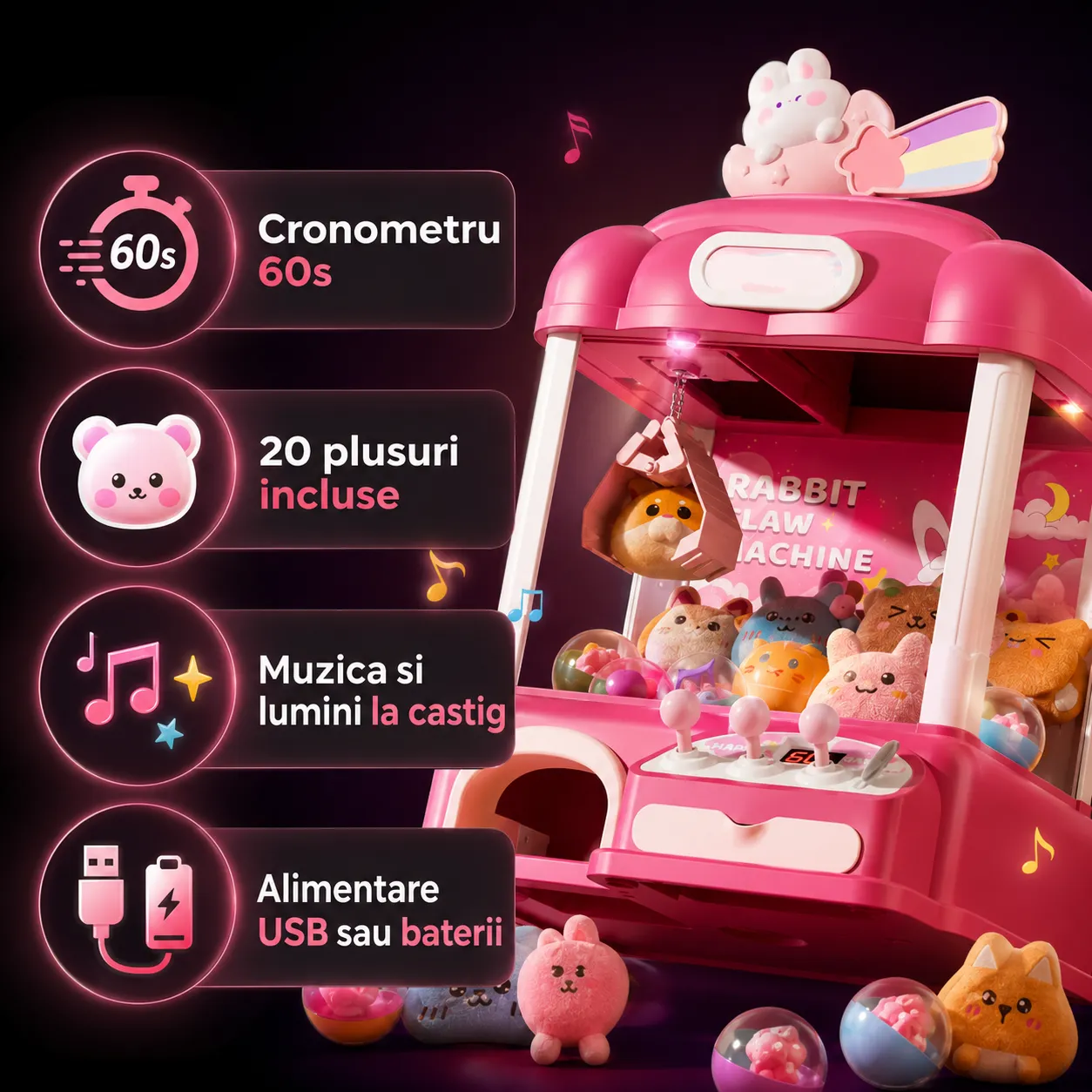 Timebox Claw Machine jucărie Roz 20 plusuri