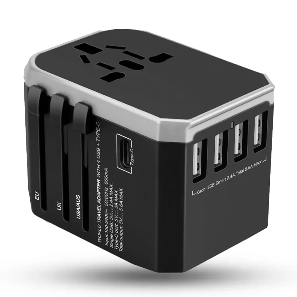 Timebox adaptor călătorie universal silver 4xUSB Type-C