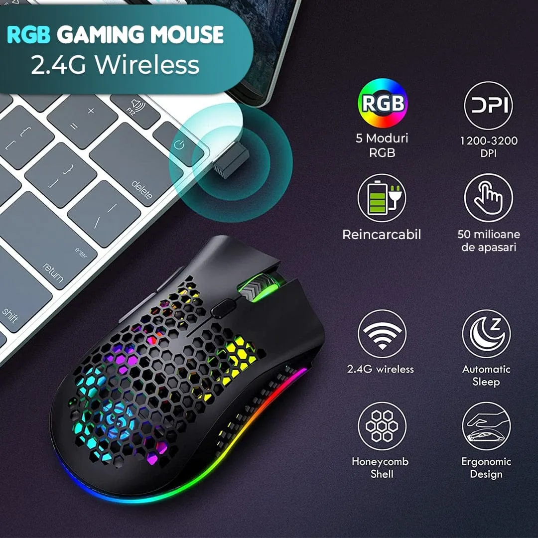 Timebox set mouse wireless 95g RGB + mousepad 30x24