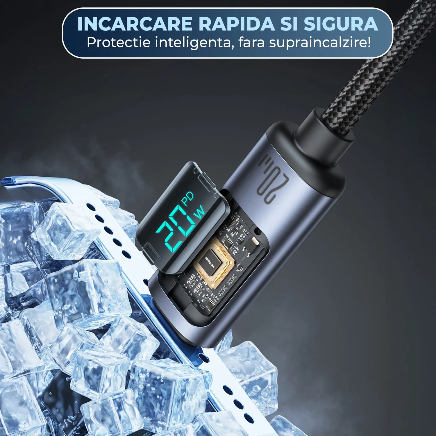 Timebox Cablu USB-C Lightning 20W Negru Display