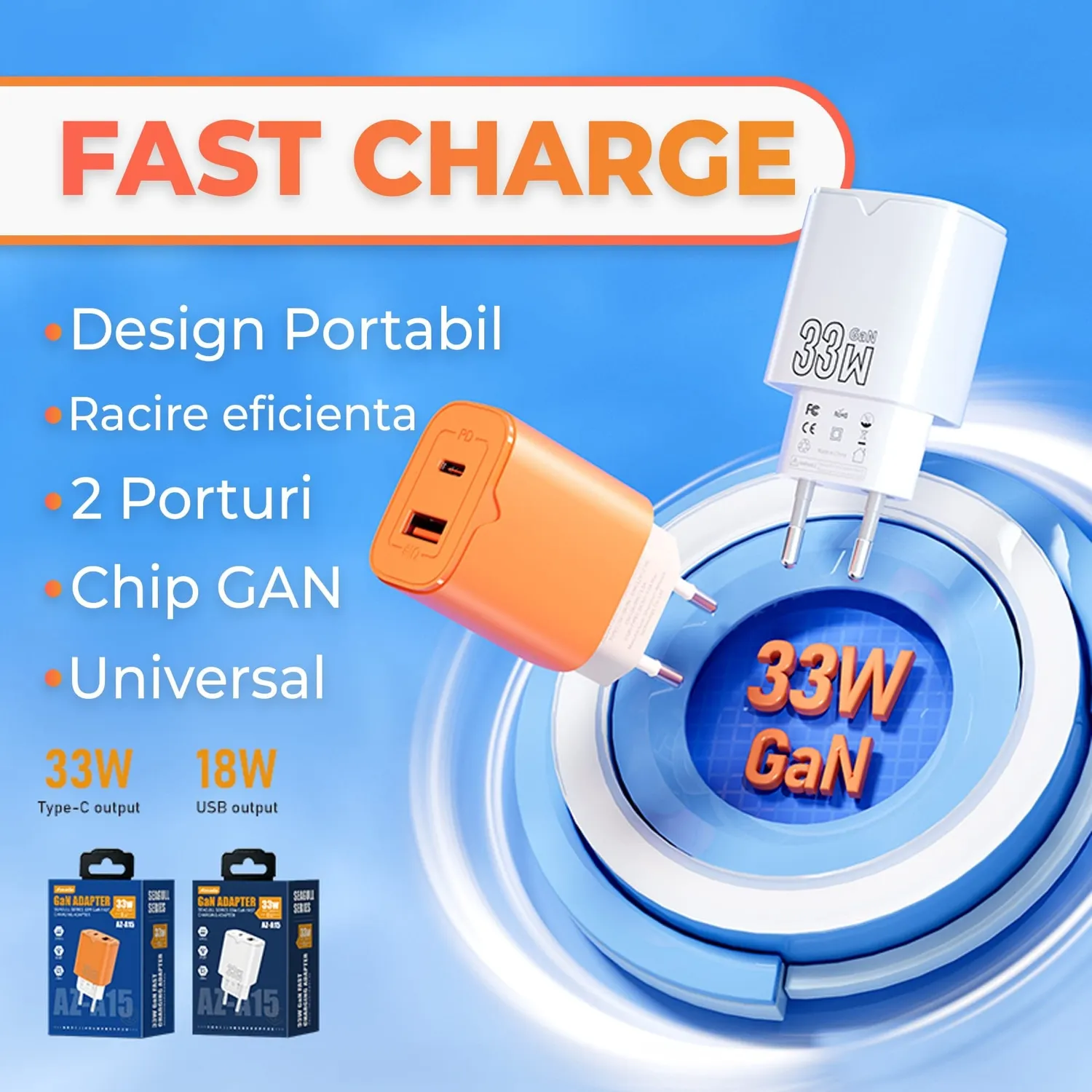 Timebox 33W incarcator retea alb USB-C USB