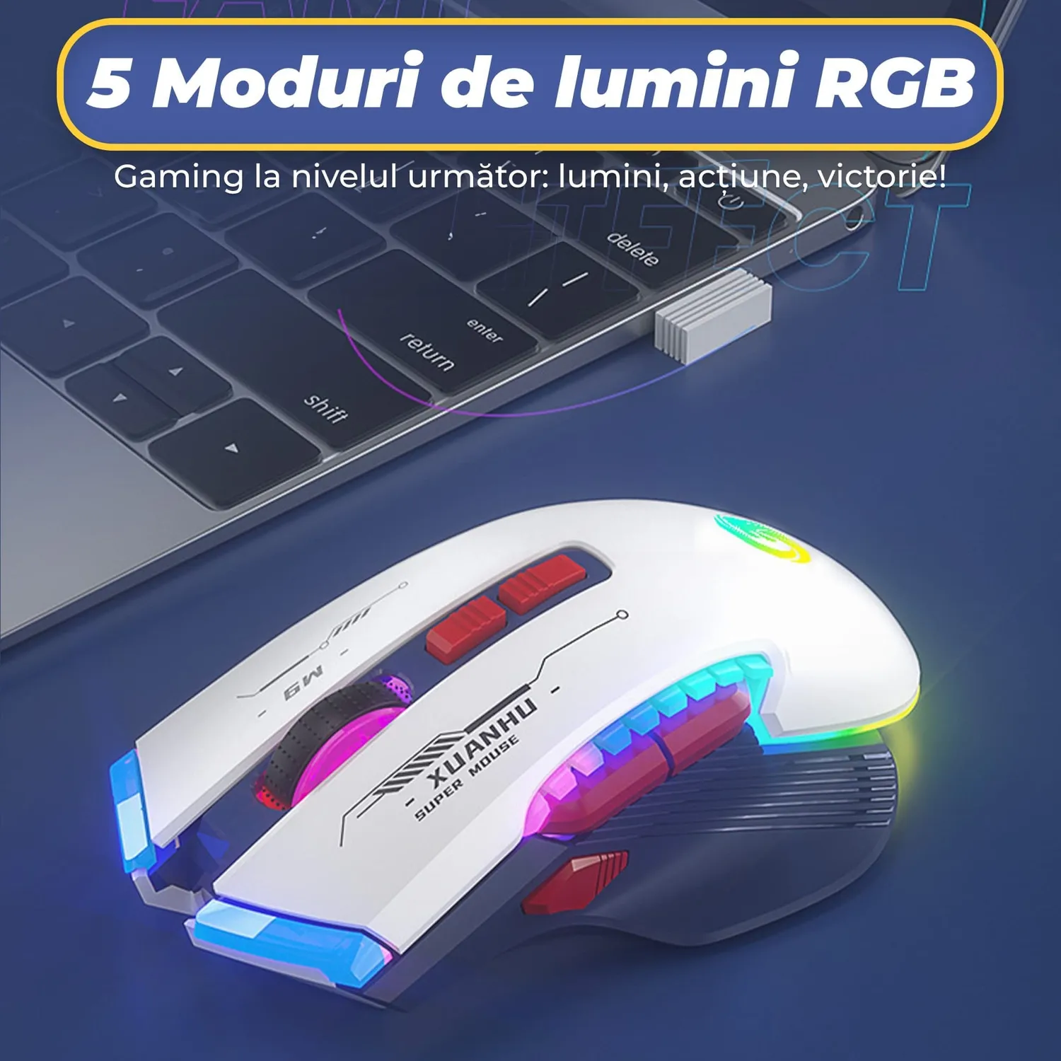 Timebox Mouse Gaming Wireless 3200 DPI Alb RGB