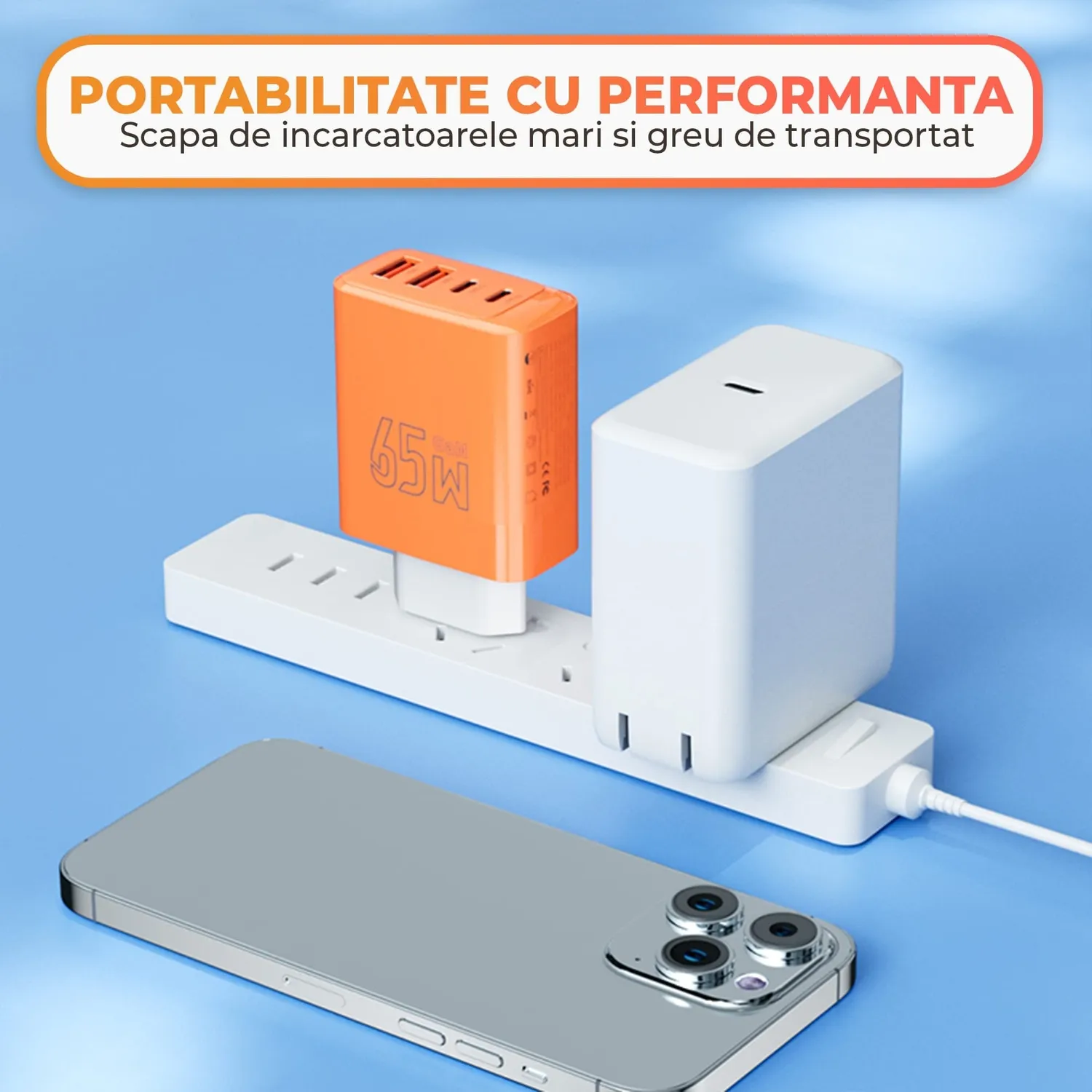 Timebox Încărcător Rețea 65W 4 Porturi Alb Fast Charge
