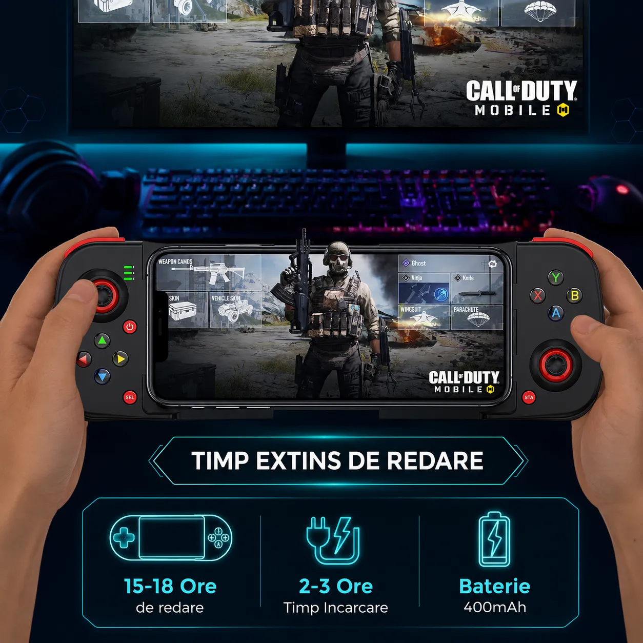 Timebox Gamepad Controller Telefon Telescopic Negru