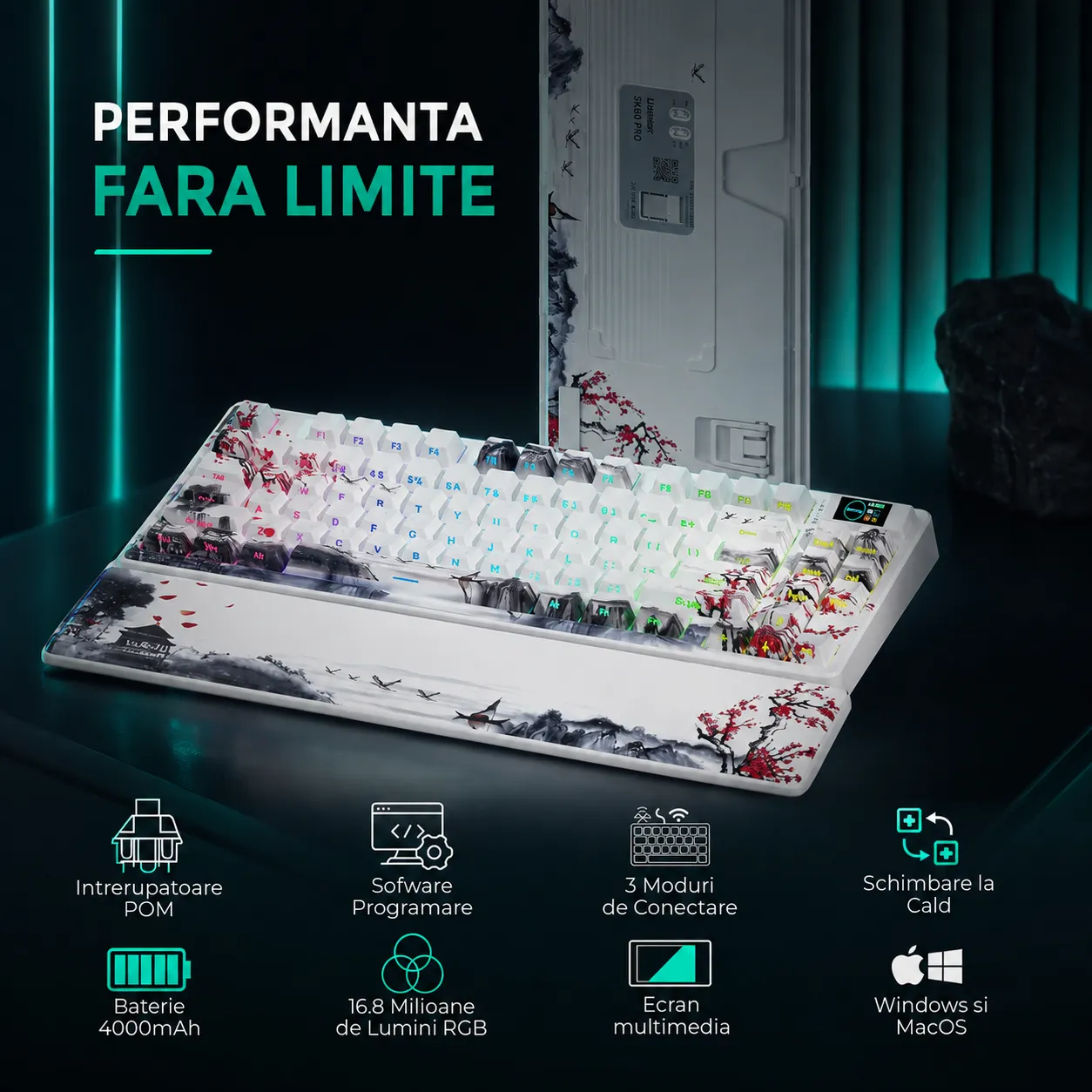 Timebox Tastatura Mecanica Wireless 75% Alb RGB Gasket
