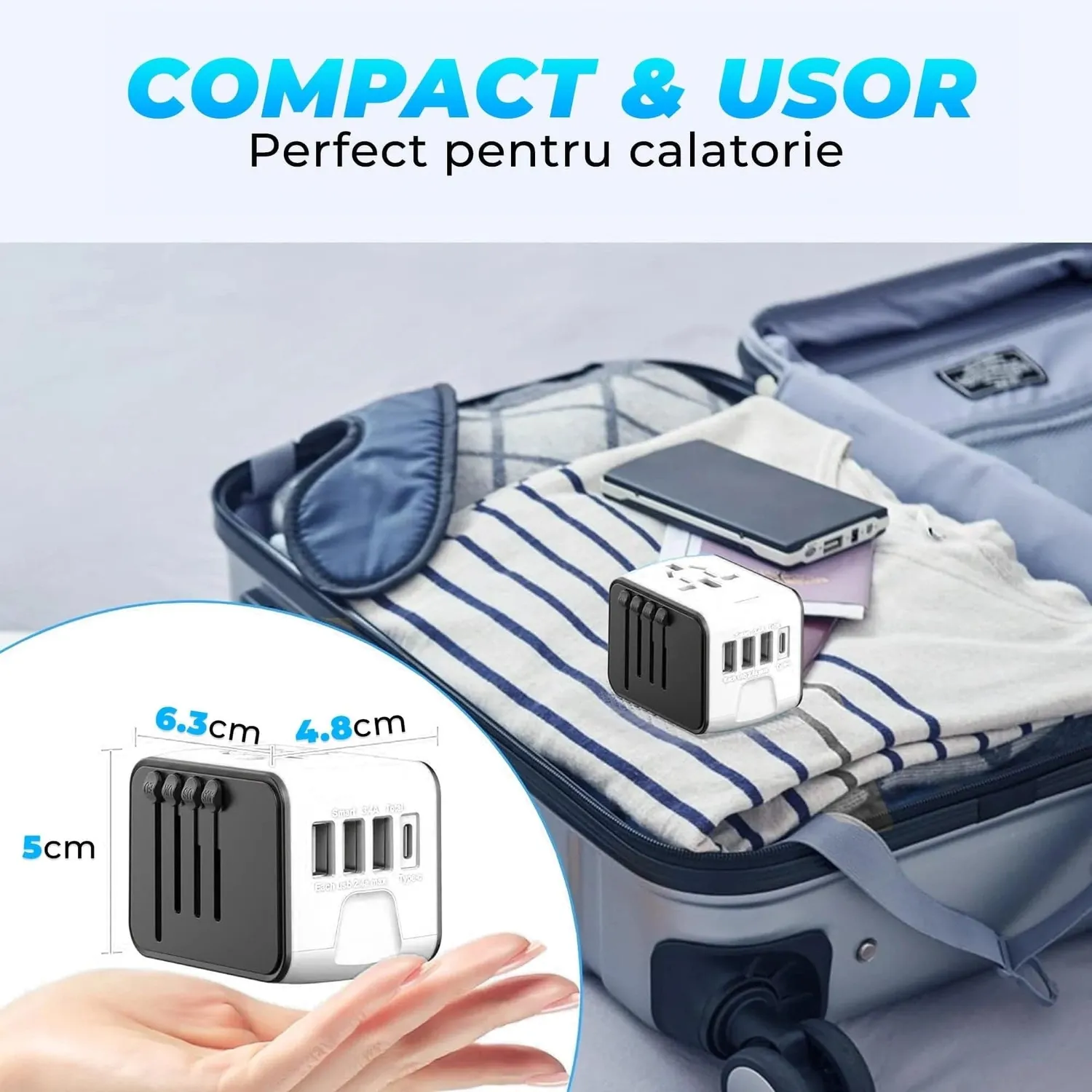 Timebox set calatorie adaptor universal + cablu 66W alb