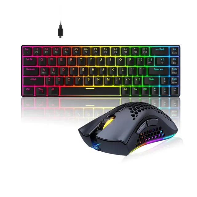 Timebox 60% pachet gaming wireless negru tastatura + mouse RGB