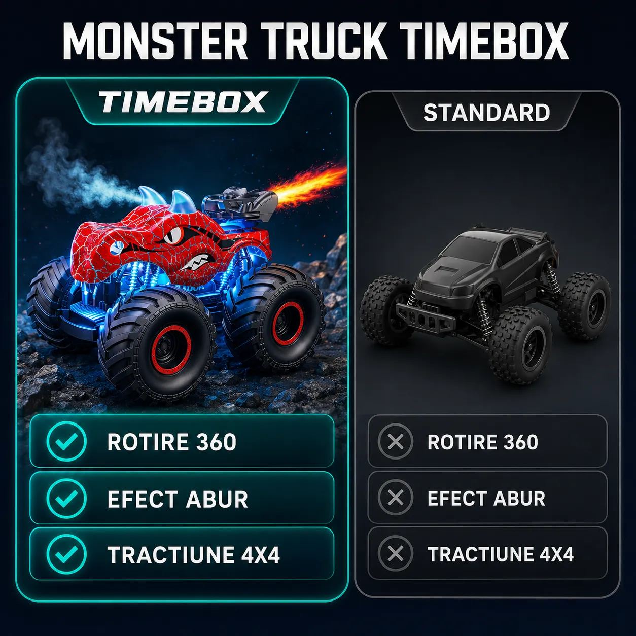 Timebox Masina RC Dinozaur 4x4 LED Rosu 360
