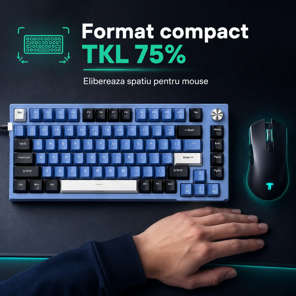 Timebox 75% Blue Switch tastatura mecanica albastra hot-swap