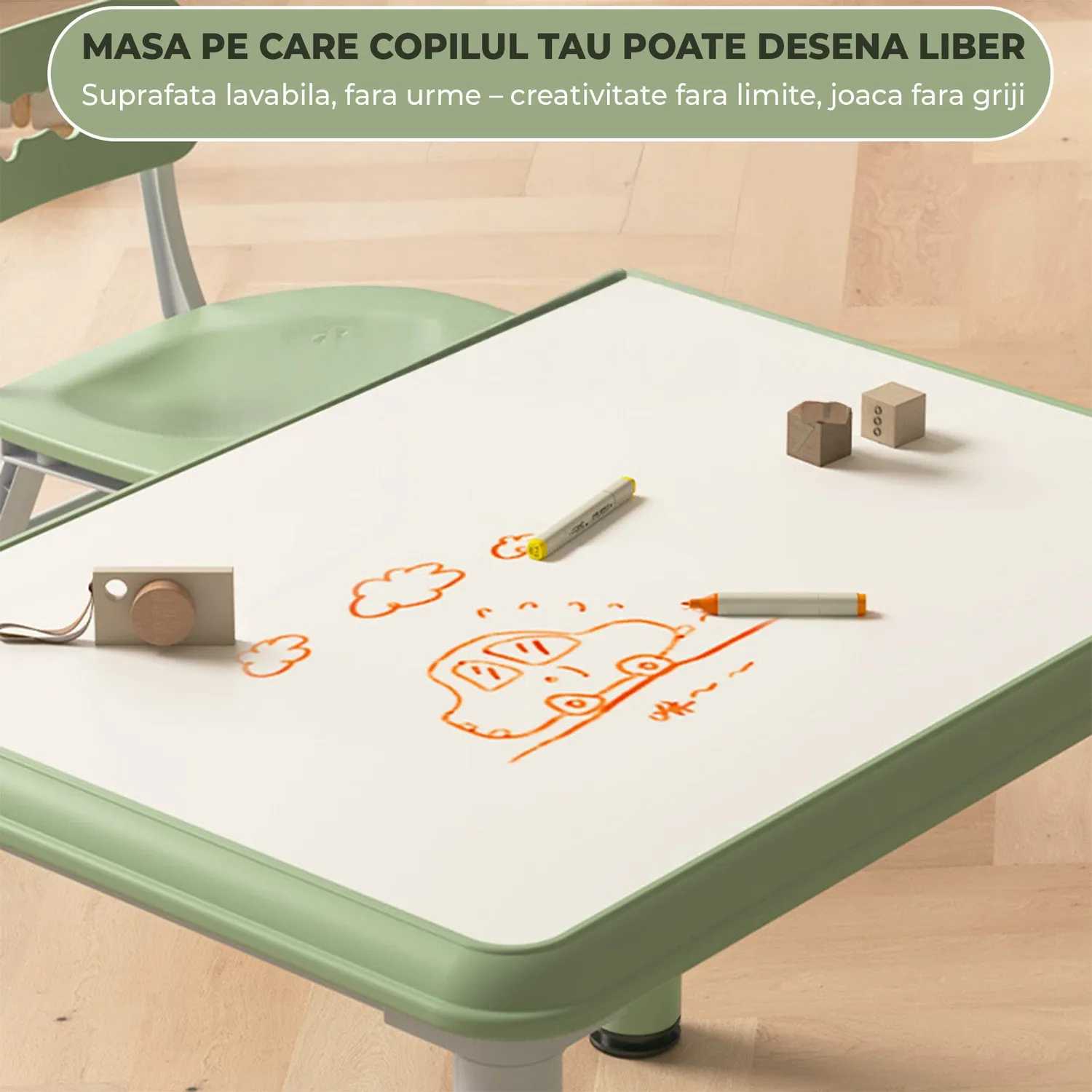 Timebox set masa + 2 scaune copii reglabil verde
