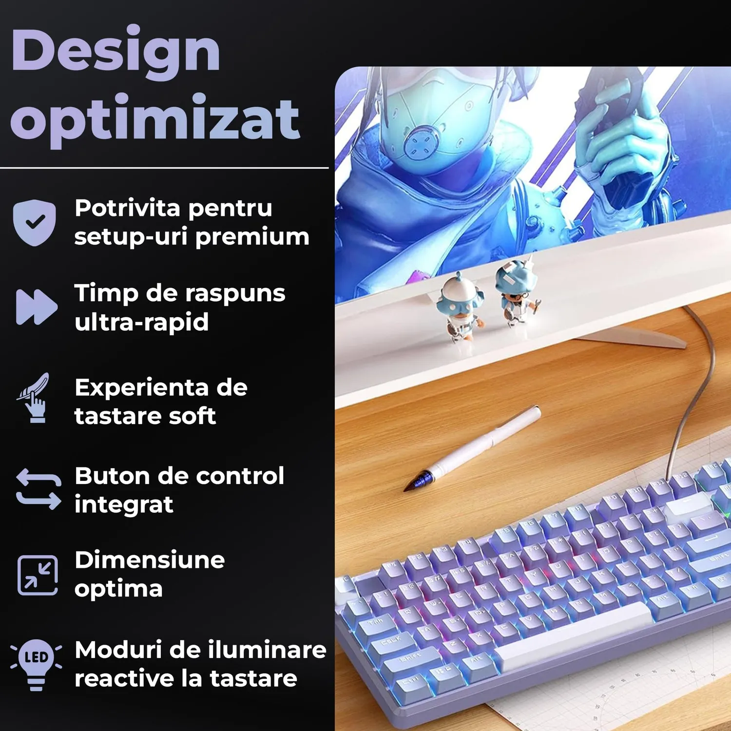Timebox 104 taste tastatura gaming cu fir violet switch albastru
