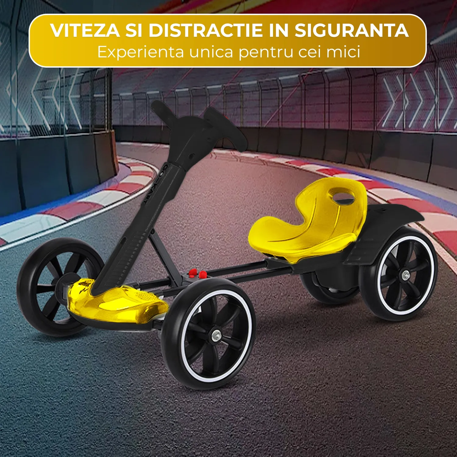 Timebox kart electric copii galben pliabil 4 roți